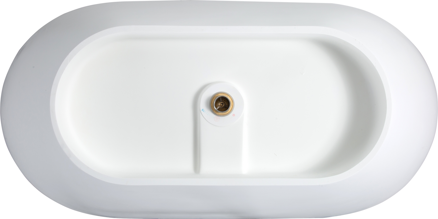 【Spot】-69" Freestanding Solid Surface Bathtub, Luxury Handcrafted Stone Resin Freestanding Soaking Bathtub with Overflow and Pop-up Drain, Matte White 24S03-69MW
