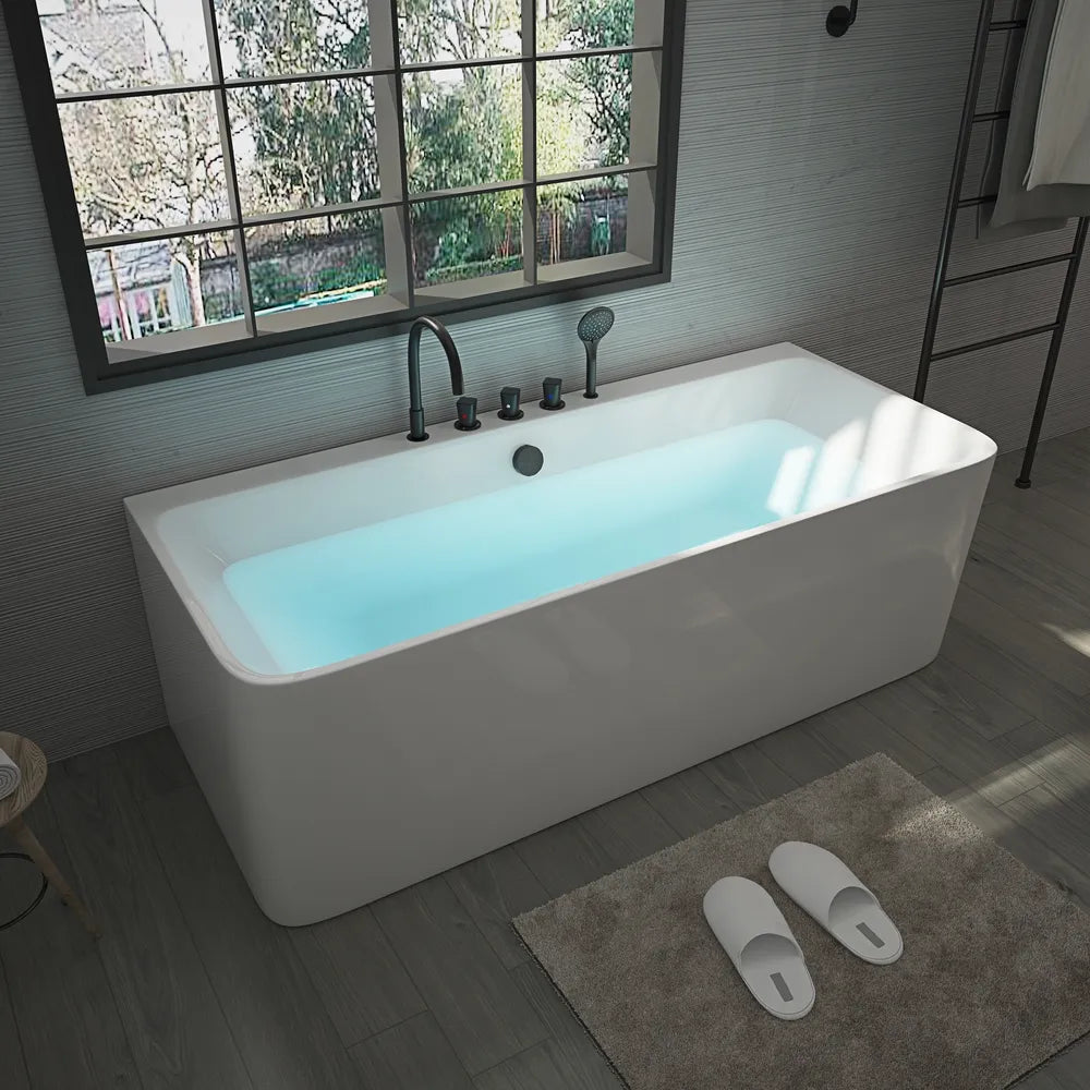 【Pre-sale】-Deep Feestanding Bathtub Solid Surface Acrylic Bathtub For Bathroom 2 Person