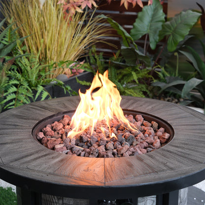 Outdoor Propane Fire Pit, Square Stonecrest Gas Fire Pit for Outside Patio, Concrete Propane Fire Table 50,000 BTU Gas Fire Pit w Lava Rocks, Waterproof Cover