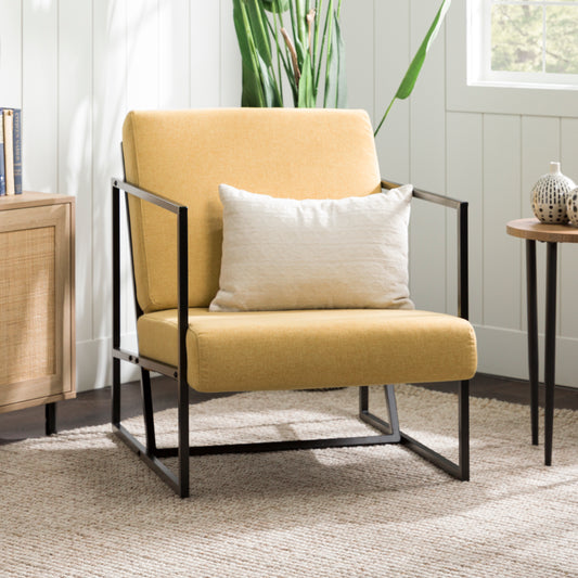 Modern Upholstered Fabric Chair with Metal Frame – Mustard