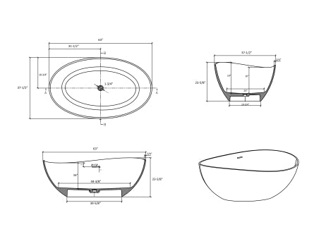 【Spot】-63" Freestanding Solid Surface Bathtub, Luxury Engineered Stone Resin Freestanding Soaking Bathtub with Overflow and Pop-up Drain for Contemporary Bathroom, Matte White 24S05-63MW