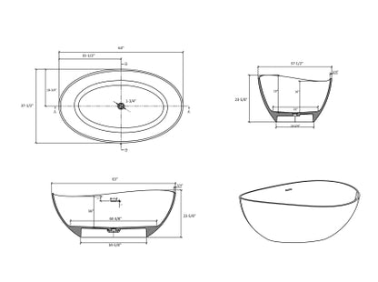 【Spot】-63" Freestanding Solid Surface Bathtub, Luxury Engineered Stone Resin Freestanding Soaking Bathtub with Overflow and Pop-up Drain for Contemporary Bathroom, Matte White 24S05-63MW