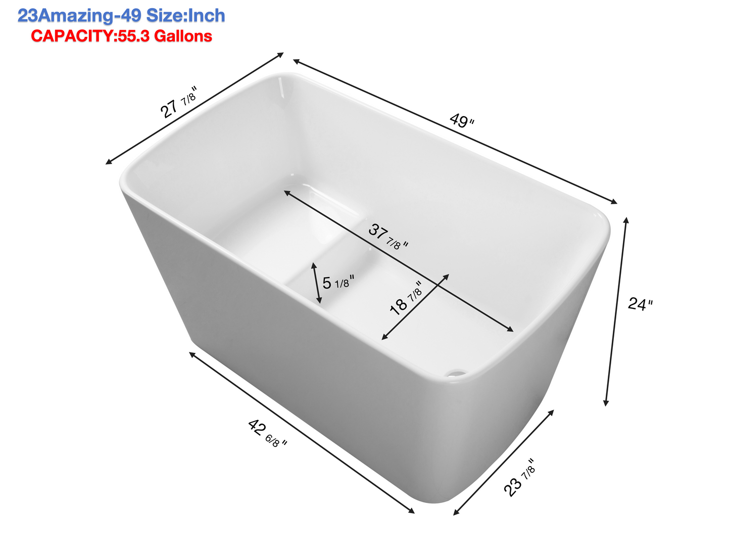 【Spot】-49'' Acrylic Freestanding Soaking Bathtub, Square-shape Japanese Soaking Hot Tub, Sit-In Design with Chrome Overflow and Drain for Express Delivery, Glossy White 23AMAZING-49