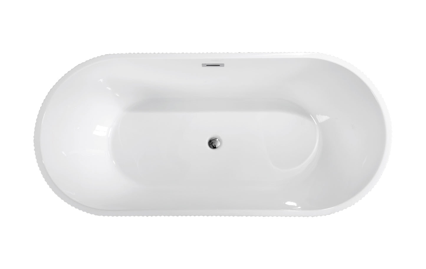 【Spot】-59" Acrylic Freestanding Bathtub-Acrylic Soaking Tubs, Fluted style-Gloss White Freestanding Bathtub With Chrome Overflow and Pop Up Drain