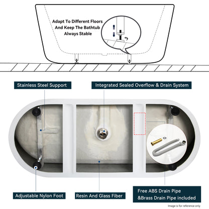 【Spot】-59'' Glossy Acrylic Freestanding Soaking Bathtub with Classic Slotted Overflow and Toe-tap Drain in Chrome, cUPC C ertified,