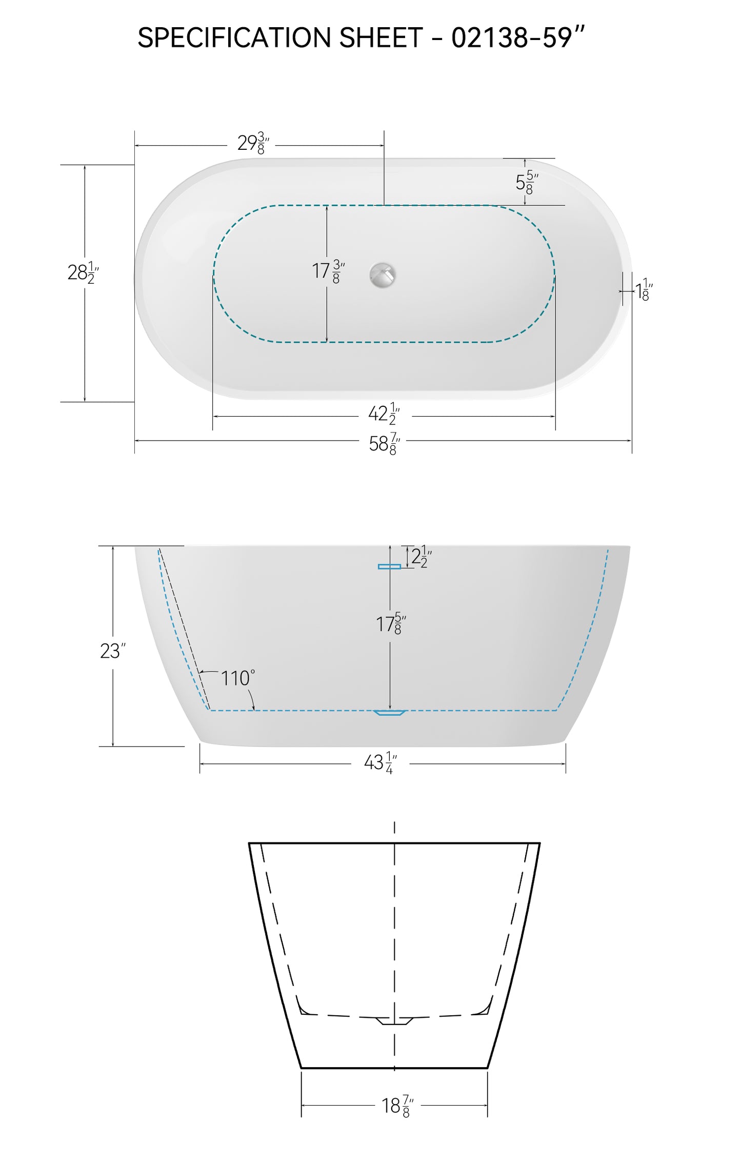 【Spot】-59'' Glossy Acrylic Freestanding Soaking Bathtub with Classic Slotted Overflow and Toe-tap Drain in Chrome, cUPC C ertified,