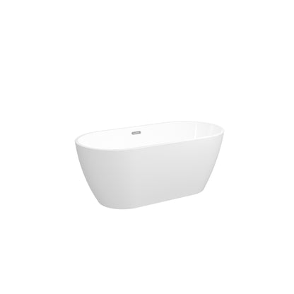 【Spot】-59'' Glossy Acrylic Freestanding Soaking Bathtub with Classic Slotted Overflow and Toe-tap Drain in Chrome, cUPC C ertified,