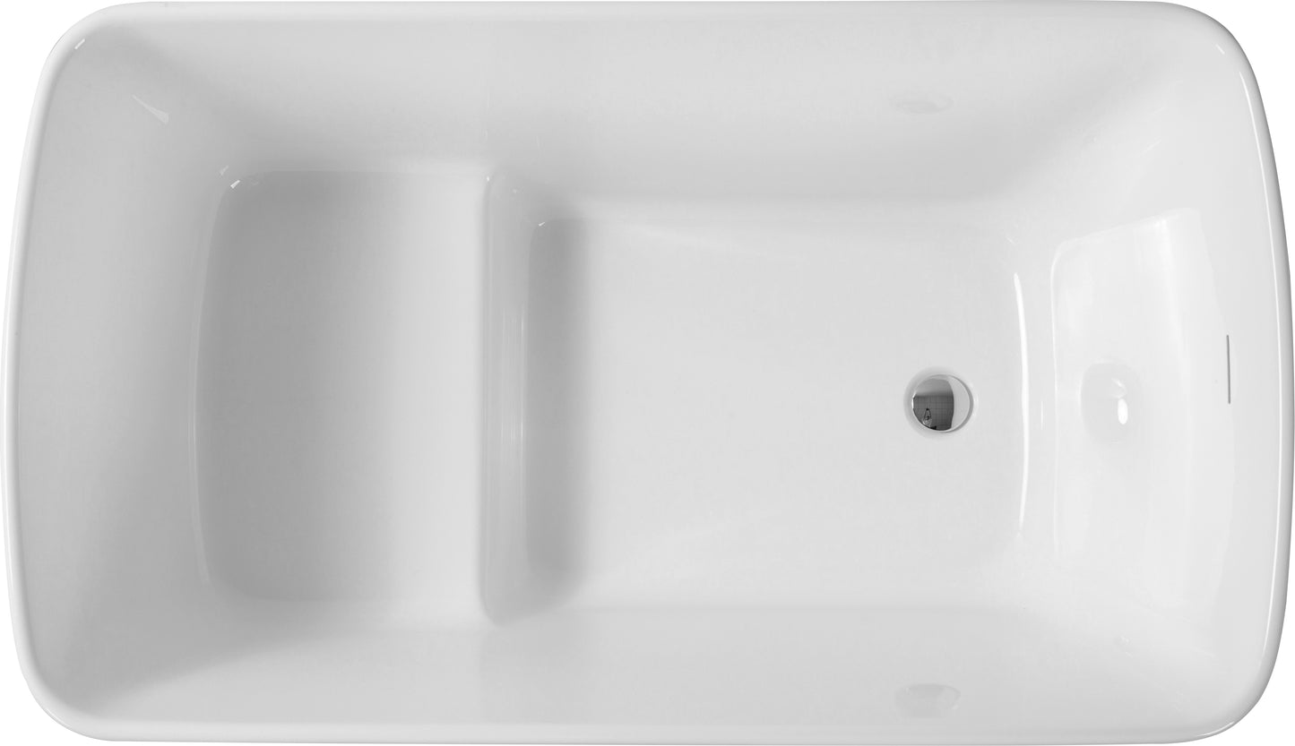 【Spot】-49'' Acrylic Freestanding Soaking Bathtub, Square-shape Japanese Soaking Hot Tub, Sit-In Design with Chrome Overflow and Drain for Express Delivery, Glossy White 23AMAZING-49