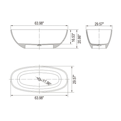 【Spot】-64 inch freestanding solid surface soaking bathtub for bathroom