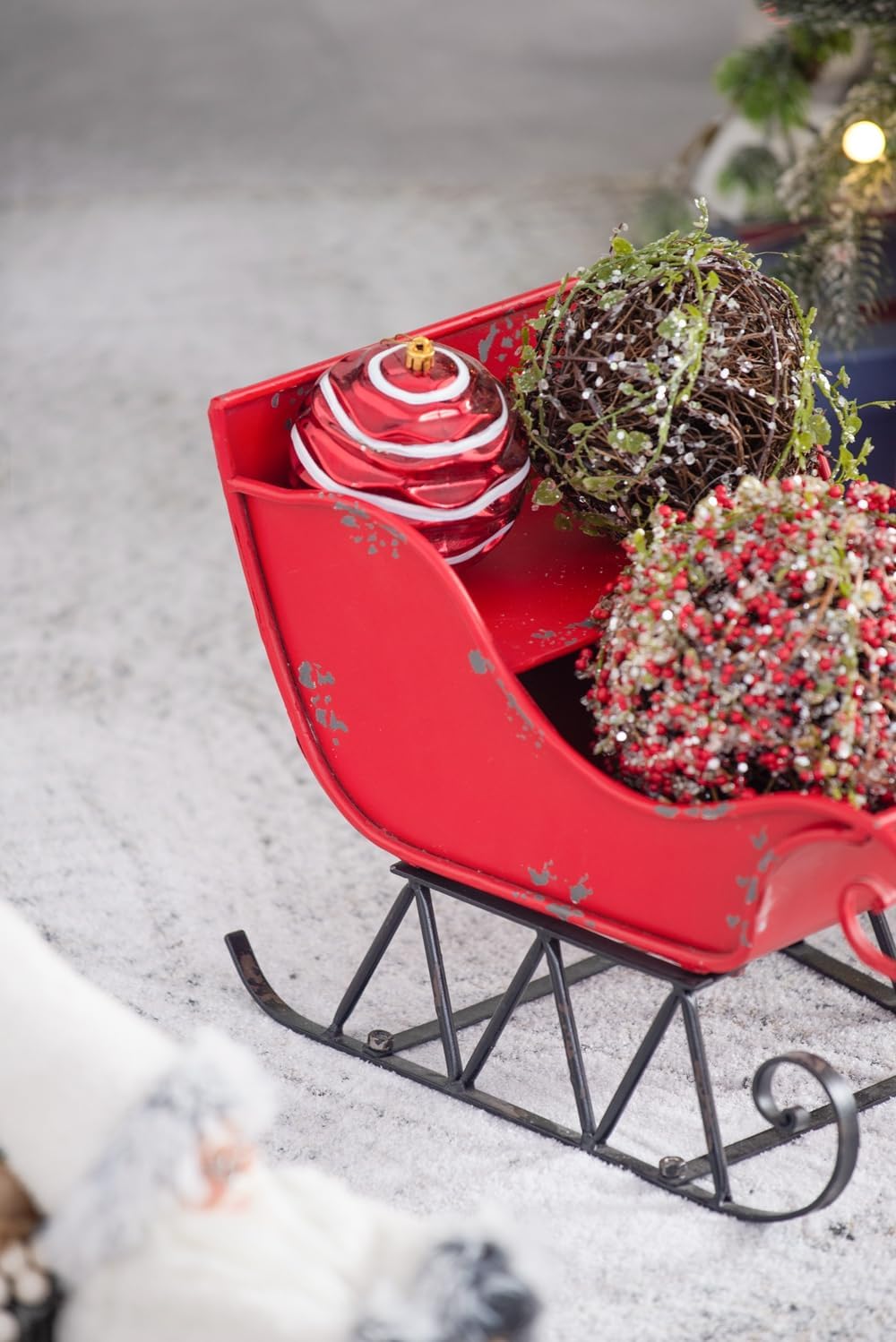 14.5x10x11"H Iron Red/Black Sleigh Small, Distressed Christmas Santa Sleigh Holiday Tabletop/Hanging Decoration