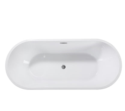 【Spot】-59" Acrylic Freestanding Bathtub-Acrylic Soaking Tubs, White Bathtub, Oval Shape Black Freestanding Bathtub With Chrome Overflow and Pop Up Drain