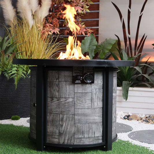 Outdoor Propane Fire Pit, Square Stonecrest Gas Fire Pit for Outside Patio, Concrete Propane Fire Table 50,000 BTU Gas Fire Pit w Lava Rocks, Waterproof Cover