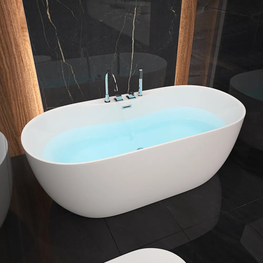 【Pre-sale】-Oval Bathroom Acrylic Soaking Freestanding Bathtub Indoor Waterfall Whirlpool Tub