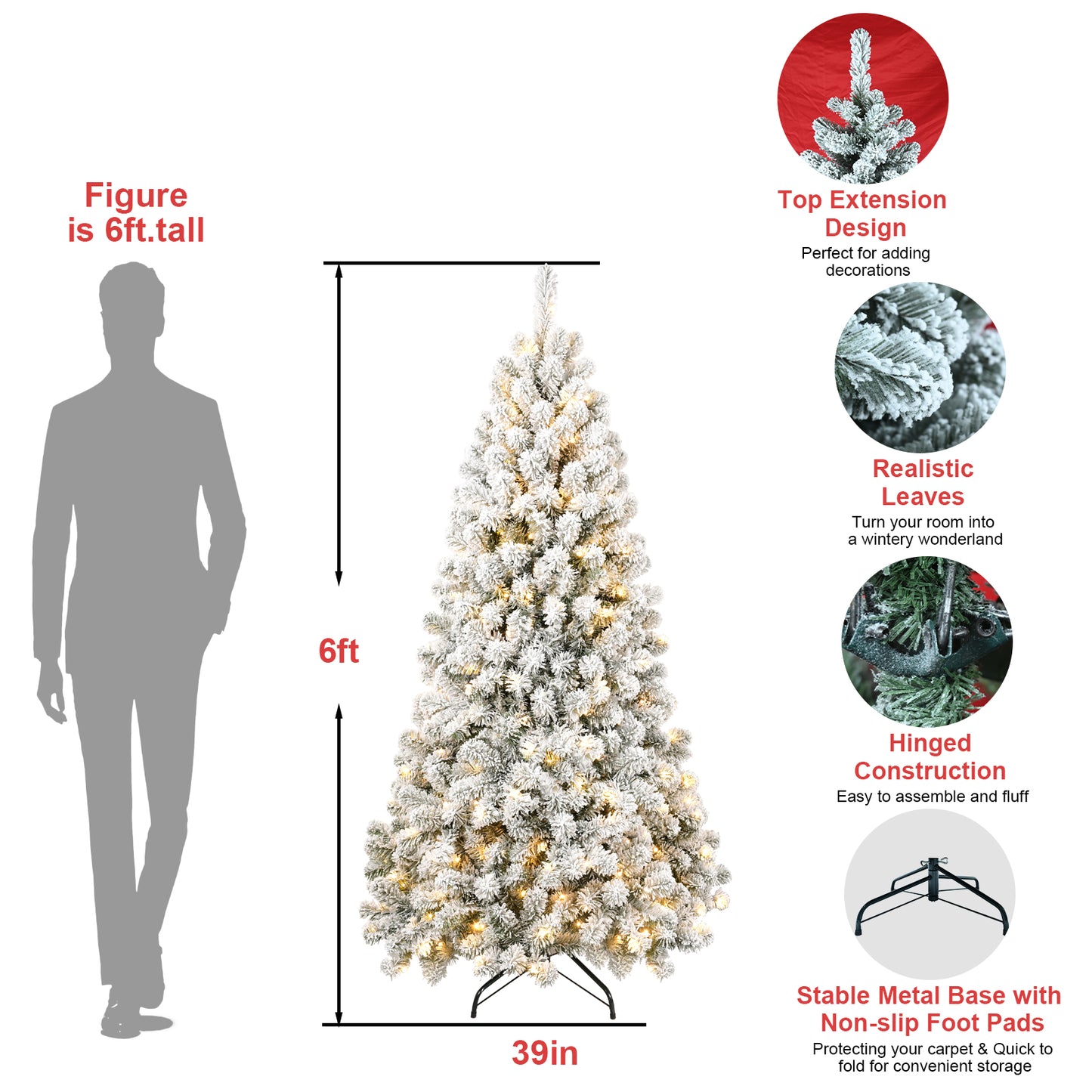 7FT Pre-lit Flocked Christmas Tree with 1,064 Memory Wire Tips – Effortlessly Fluffed, Perfectly Shaped, and Lit with 400 Warm Incandescent Lights Bringing Lasting Elegance and Wase to Your Holiday