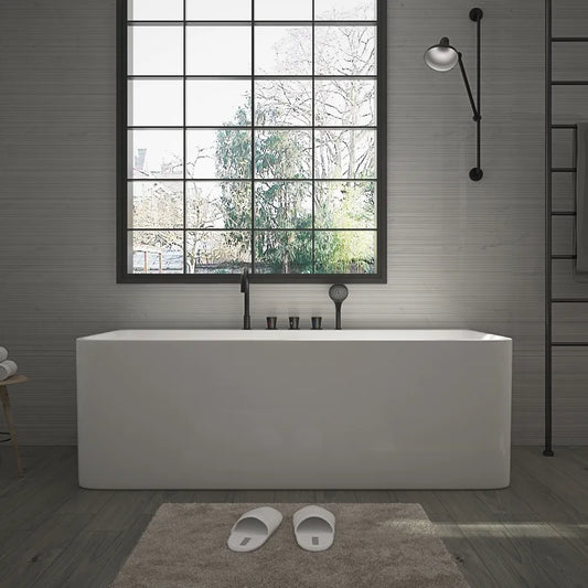 【Pre-sale】-Deep Feestanding Bathtub Solid Surface Acrylic Bathtub For Bathroom 2 Person