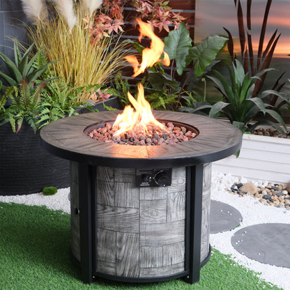 Outdoor Propane Fire Pit, Square Stonecrest Gas Fire Pit for Outside Patio, Concrete Propane Fire Table 50,000 BTU Gas Fire Pit w Lava Rocks, Waterproof Cover