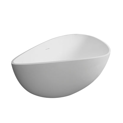 【Spot】-63" Freestanding Solid Surface Bathtub, Luxury Engineered Stone Resin Freestanding Soaking Bathtub with Overflow and Pop-up Drain for Contemporary Bathroom, Matte White 24S05-63MW