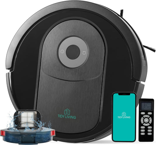 Robot Vacuum and Mop Combo, 4000pa Automatic Vacuum Cleaner Robot with Watertank and Dustbin, Self-Charging Smart Vacuum Robot Compatible with APP, Perfect for Pet Hair, Hard-Floor and Carpet