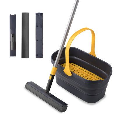 Collapsible Plastic Bucket Mop Bucket and Sponge Mop Kit Home Commercial Tile Floor Bathroom Garage Cleaning