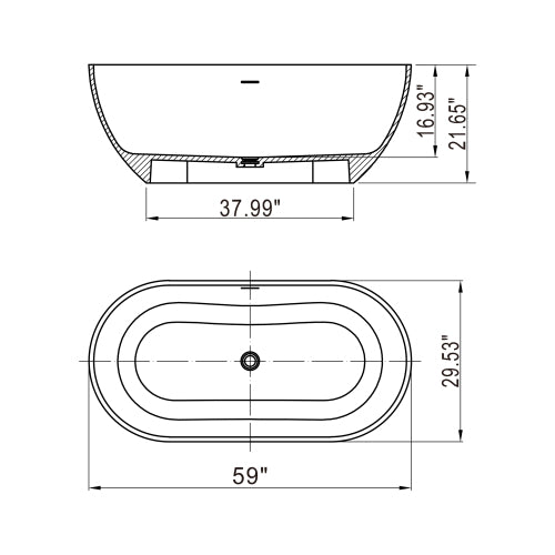 【Spot】-59 inch small size artificial stone solid surface freestanding bathroom bathtub