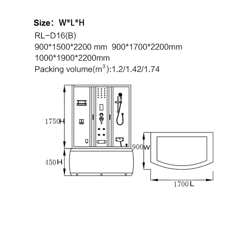 【Pre-sale】-Bathroom Black Glass Acrylic Steam Shower Cabin With Whirlpool Bath Tub