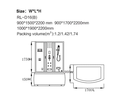 【Pre-sale】-Bathroom Black Glass Acrylic Steam Shower Cabin With Whirlpool Bath Tub