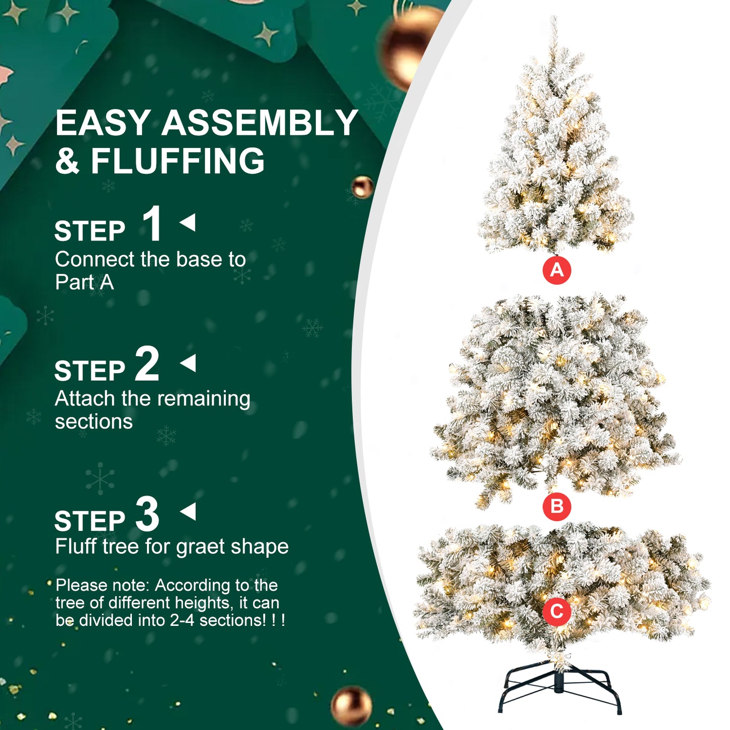 7FT Pre-lit Flocked Christmas Tree with 1,064 Memory Wire Tips – Effortlessly Fluffed, Perfectly Shaped, and Lit with 400 Warm Incandescent Lights Bringing Lasting Elegance and Wase to Your Holiday