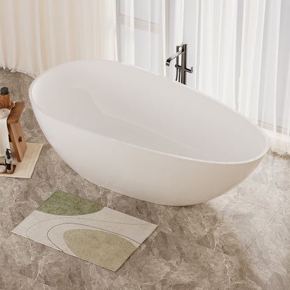 【Spot】-59" Freestanding Solid Surface Bathtub, Luxury Handcrafted Stone Resin Freestanding Soaking Bathtub with Overflow and Pop-up Drain, Glossy White 24S02-59GW