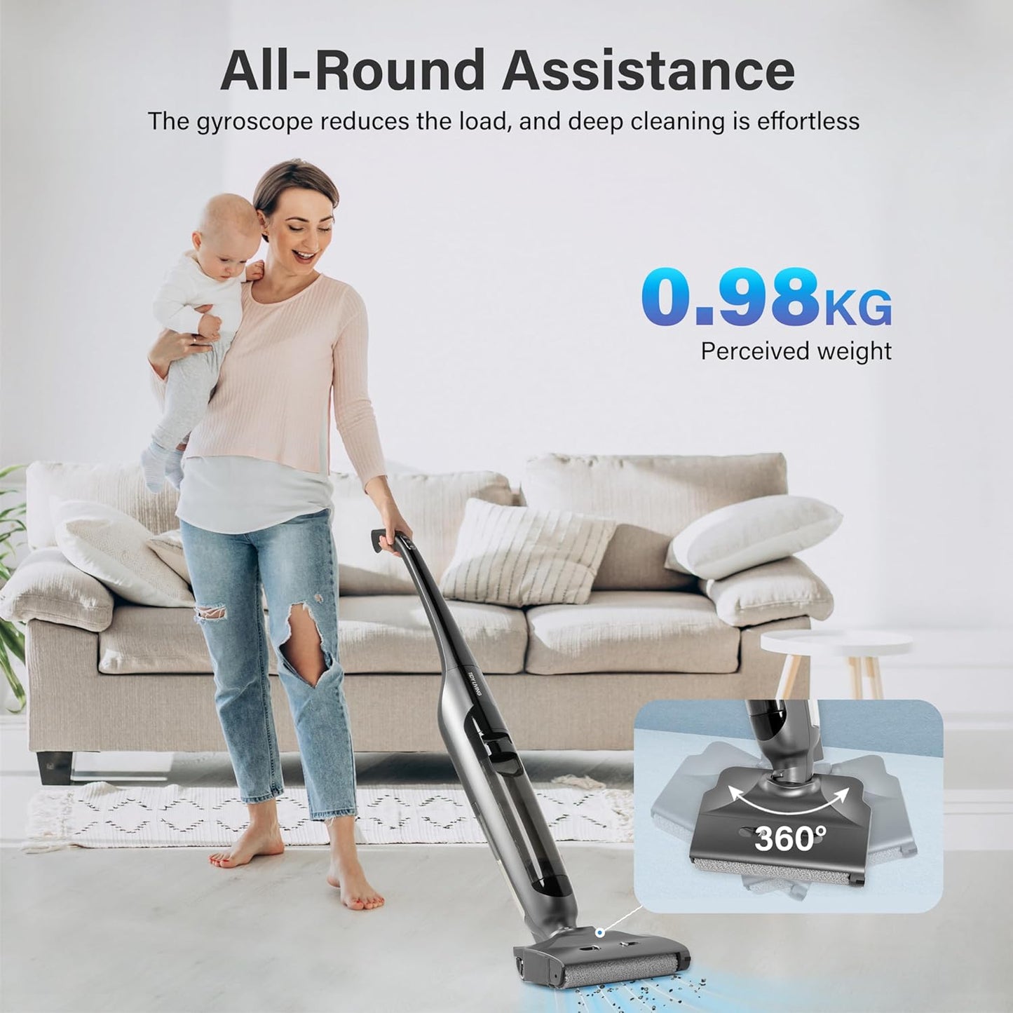 Wet Dry Vacuum Cleaner for Home, Cordless Vacuum and Mop Combo with Self-Cleaning & Aromatherapy, 50Mins Long Runtime, Stick Vacuum Cleaner for Pet Hair Hardwood Floor Carpet