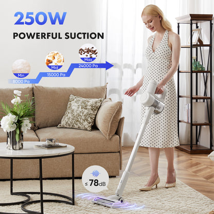 Stick Cordless Vacuum Cleaner Electric Rechargeable Vac Handheld with LED, Up to 45 Minutes, Powerful Suction, Versatile for Carpet, Hard Floor, Pet Hair