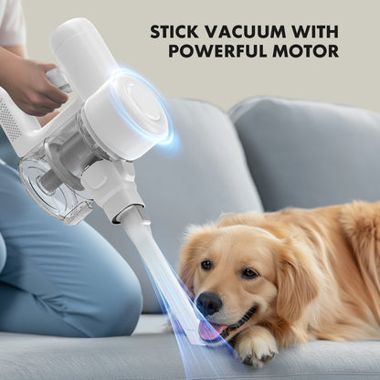 Stick Cordless Vacuum Cleaner Electric Rechargeable Vac Handheld with LED, Up to 45 Minutes, Powerful Suction, Versatile for Carpet, Hard Floor, Pet Hair